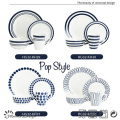 Conjunto de jantar de porcelana 16pcs com tira de decalque azul e design de pontos